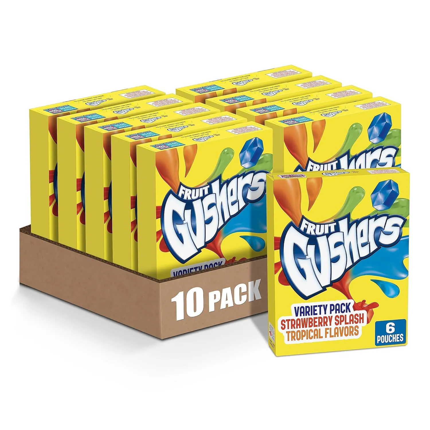 Gushers Fruit Flavored Snacks, Tropical, Gluten Free, 0.8 oz, 6 ct (Pack of 10)