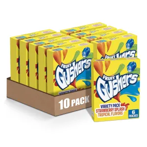 Gushers Fruit Flavored Snacks, Tropical, Gluten Free, 0.8 oz, 6 ct (Pack of 10)