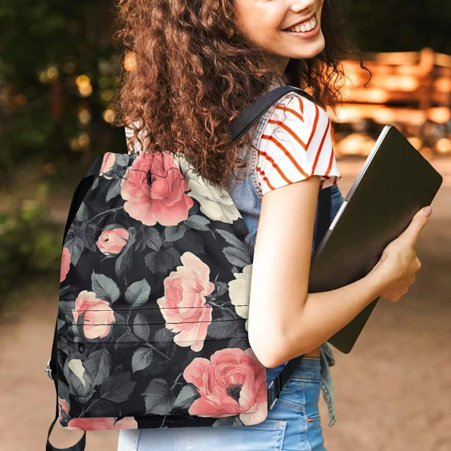 Gym Bag for Women Artistic Style Drawstring Backpack with Convenient Compartments Large Capacity Sport Gym Sackpack Suitable for Variety Of Occasions