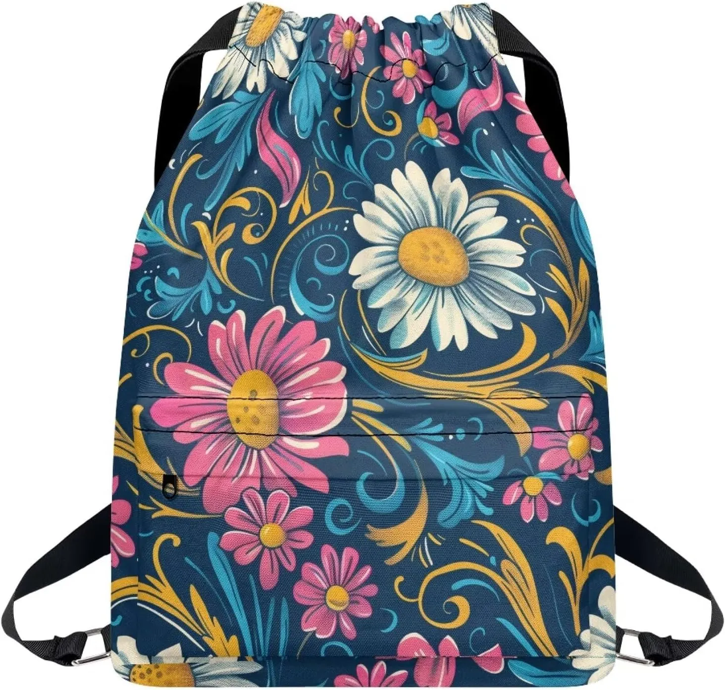 Gym Bag for Women Brightly Daisies Drawstring Backpack with Convenient Compartments Large Capacity Sport Gym Sackpack Suitable for Variety Of Occasions
