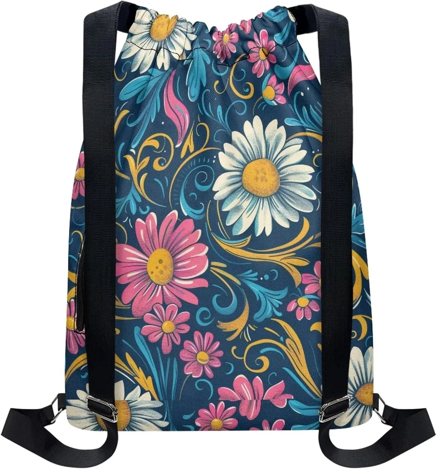 Gym Bag for Women Brightly Daisies Drawstring Backpack with Convenient Compartments Large Capacity Sport Gym Sackpack Suitable for Variety Of Occasions
