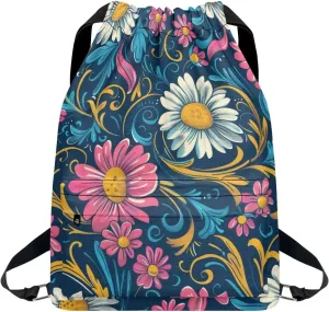 Gym Bag for Women Brightly Daisies Drawstring Backpack with Convenient Compartments Large Capacity Sport Gym Sackpack Suitable for Variety Of Occasions