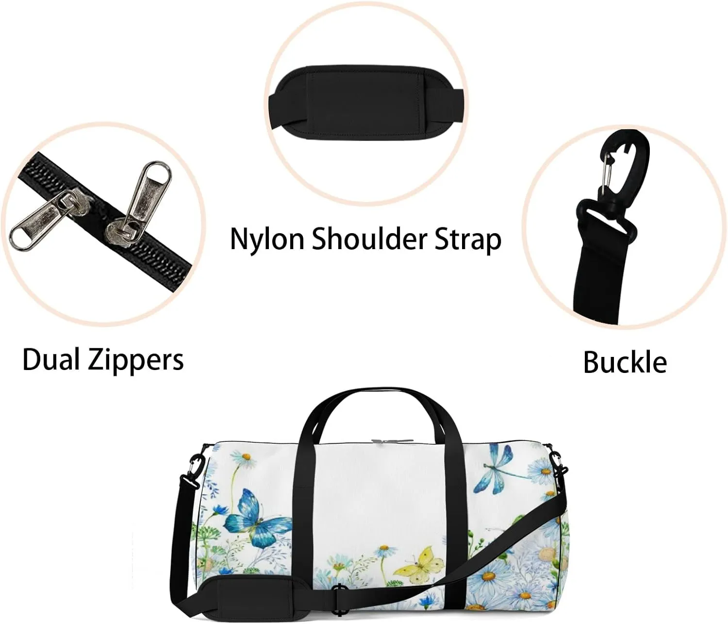 Gym Bag Sports Travel Bag Little Daisy Buuerfly Colorful Weekender Bags with 2 Side Pocket Lightweight Waterproof Polyester Tote Bag for Swimming Yoga Women Men 9x17.6inch