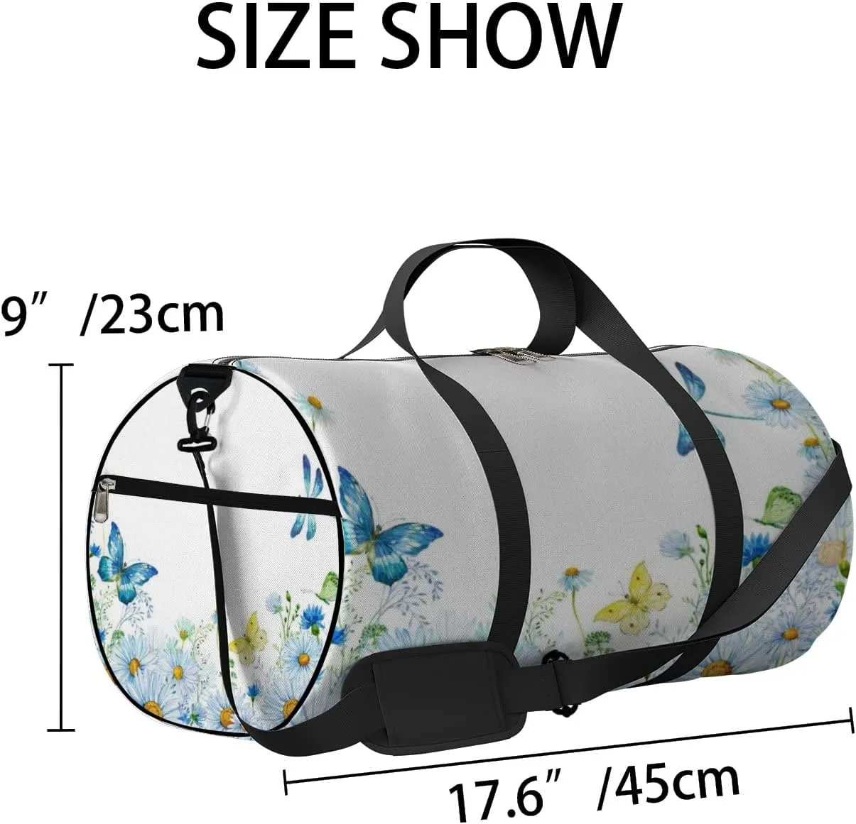 Gym Bag Sports Travel Bag Little Daisy Buuerfly Colorful Weekender Bags with 2 Side Pocket Lightweight Waterproof Polyester Tote Bag for Swimming Yoga Women Men 9x17.6inch