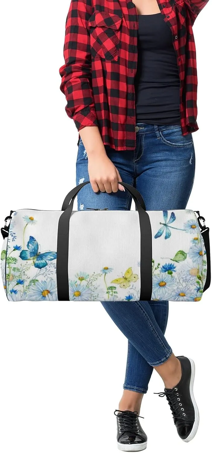 Gym Bag Sports Travel Bag Little Daisy Buuerfly Colorful Weekender Bags with 2 Side Pocket Lightweight Waterproof Polyester Tote Bag for Swimming Yoga Women Men 9x17.6inch