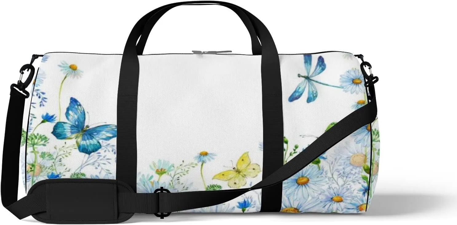 Gym Bag Sports Travel Bag Little Daisy Buuerfly Colorful Weekender Bags with 2 Side Pocket Lightweight Waterproof Polyester Tote Bag for Swimming Yoga Women Men 9x17.6inch