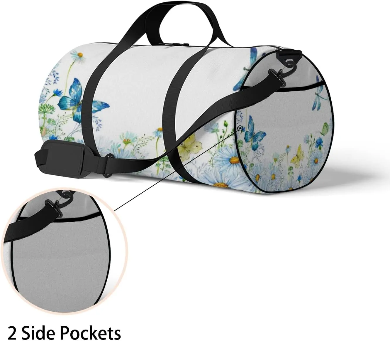 Gym Bag Sports Travel Bag Little Daisy Buuerfly Colorful Weekender Bags with 2 Side Pocket Lightweight Waterproof Polyester Tote Bag for Swimming Yoga Women Men 9x17.6inch