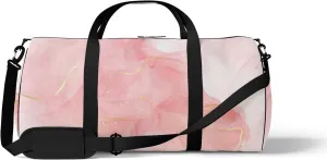 Gym Bag Sports Travel Bag Rose Pink Liquid Watercolor Gold Weekender Bags with 2 Side Pocket Lightweight Waterproof Polyester Tote Bag for Swimming Yoga Women Men 9x17.6inch