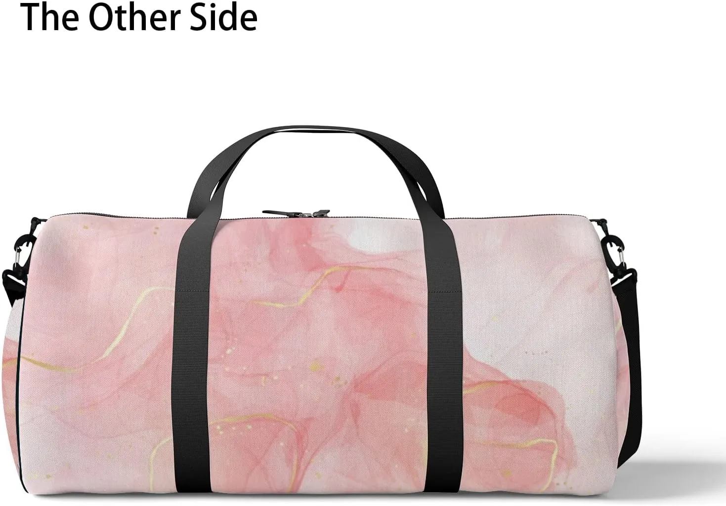 Gym Bag Sports Travel Bag Rose Pink Liquid Watercolor Gold Weekender Bags with 2 Side Pocket Lightweight Waterproof Polyester Tote Bag for Swimming Yoga Women Men 9x17.6inch