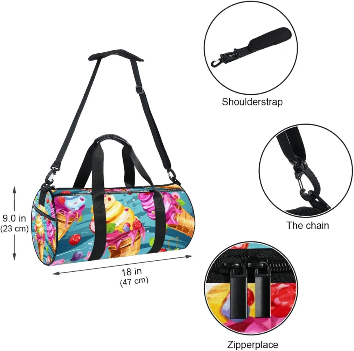 Gym Bags for Men,Travel Duffel Bags for Women,Celebrate Holiday Ice Cream,Workout Bag