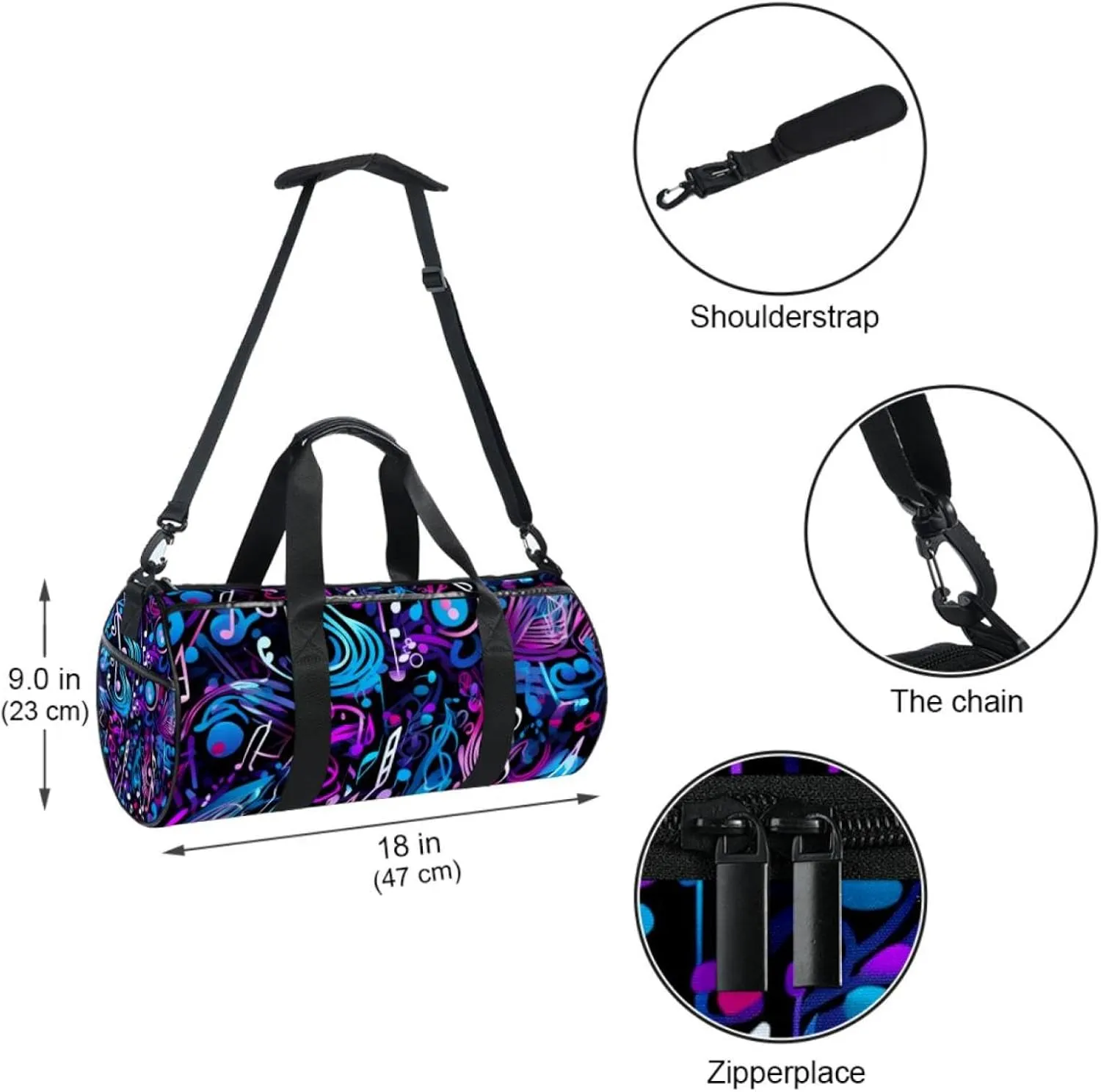 Gym Bags for Men,Travel Duffel Bags for Women,Colorful Musical Background Notes,Workout Bag