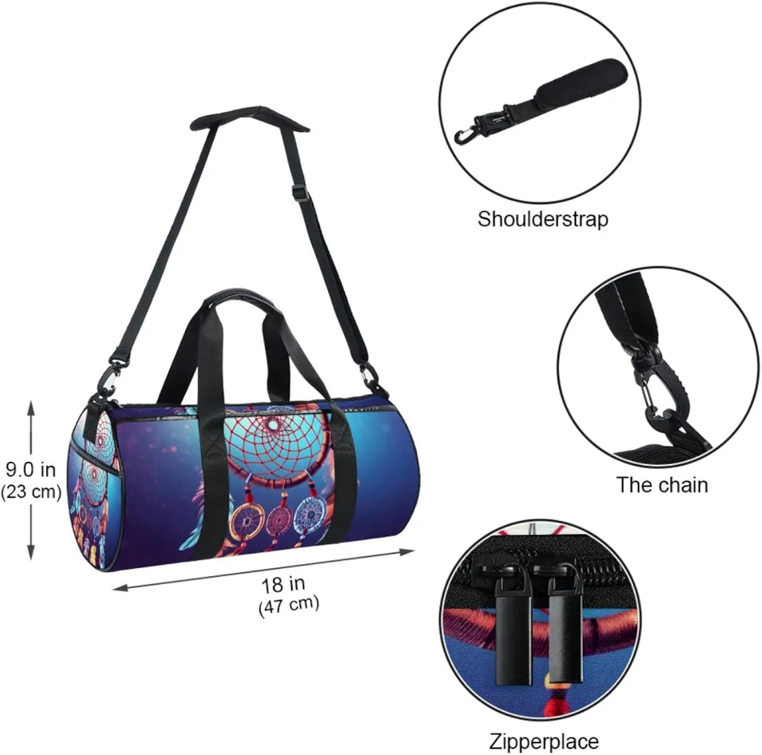 Gym Bags for Men,Travel Duffel Bags for Women,Ethnic Style Feather Dream Catcher,Workout Bag