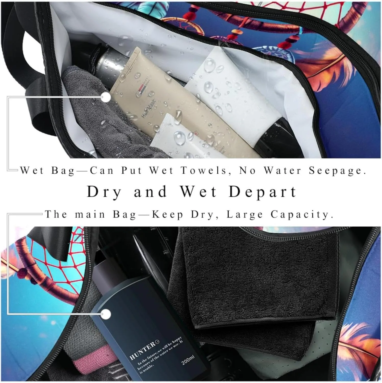 Gym Bags for Men,Travel Duffel Bags for Women,Ethnic Style Feather Dream Catcher,Workout Bag
