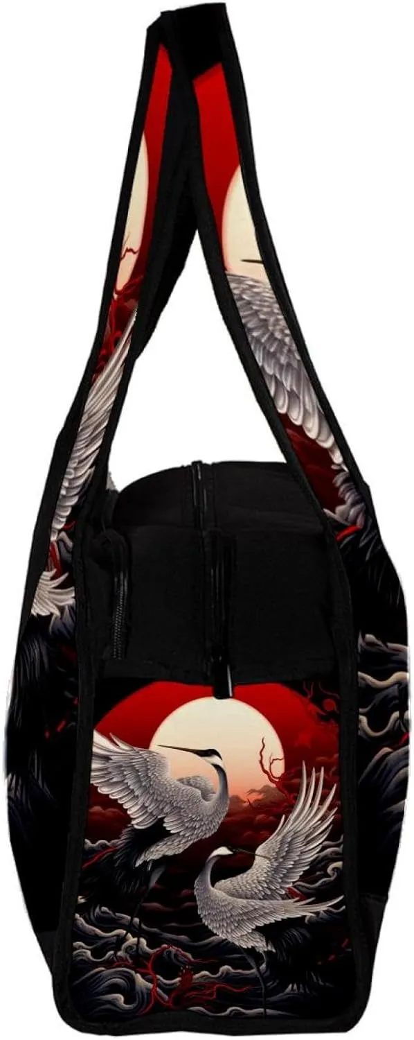 Gym Bags for Men,Travel Duffel Bags for Women,Full Moon Japanese Crane,Workout Bag
