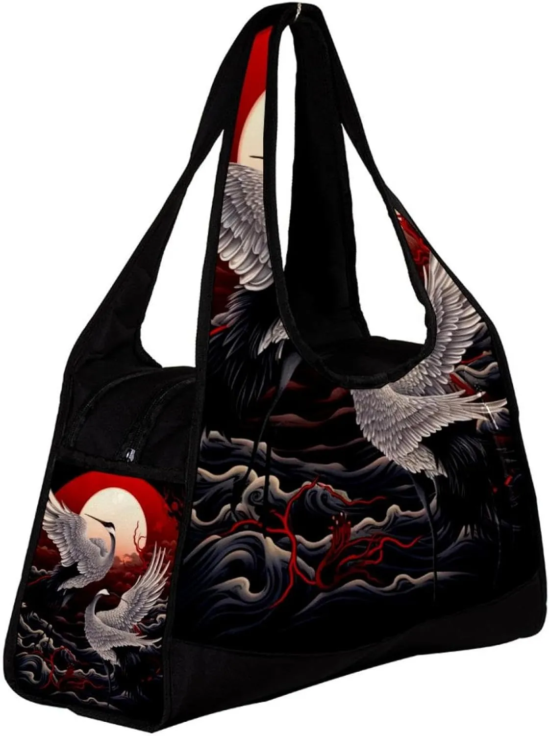 Gym Bags for Men,Travel Duffel Bags for Women,Full Moon Japanese Crane,Workout Bag