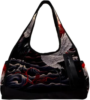 Gym Bags for Men,Travel Duffel Bags for Women,Full Moon Japanese Crane,Workout Bag