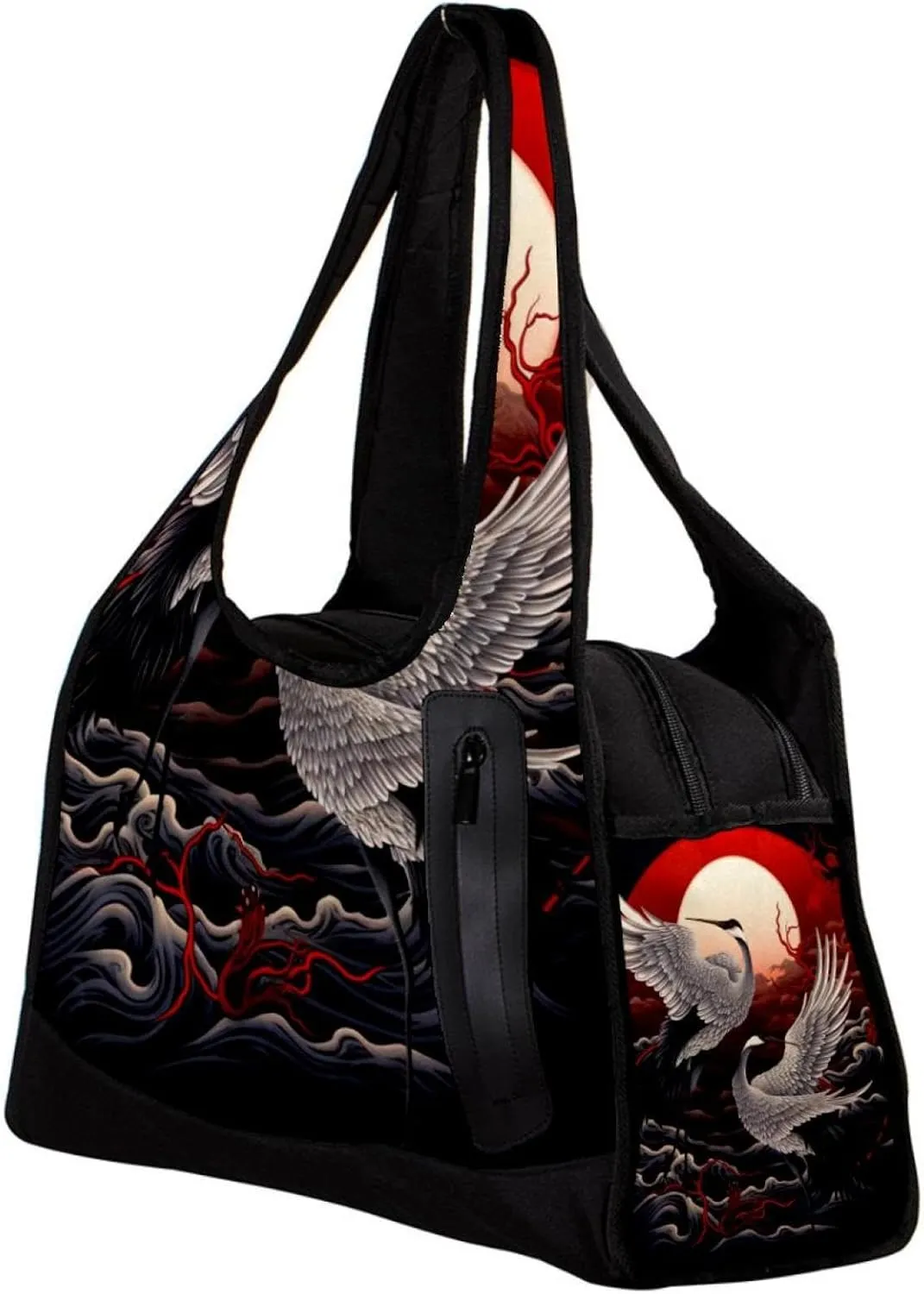 Gym Bags for Men,Travel Duffel Bags for Women,Full Moon Japanese Crane,Workout Bag