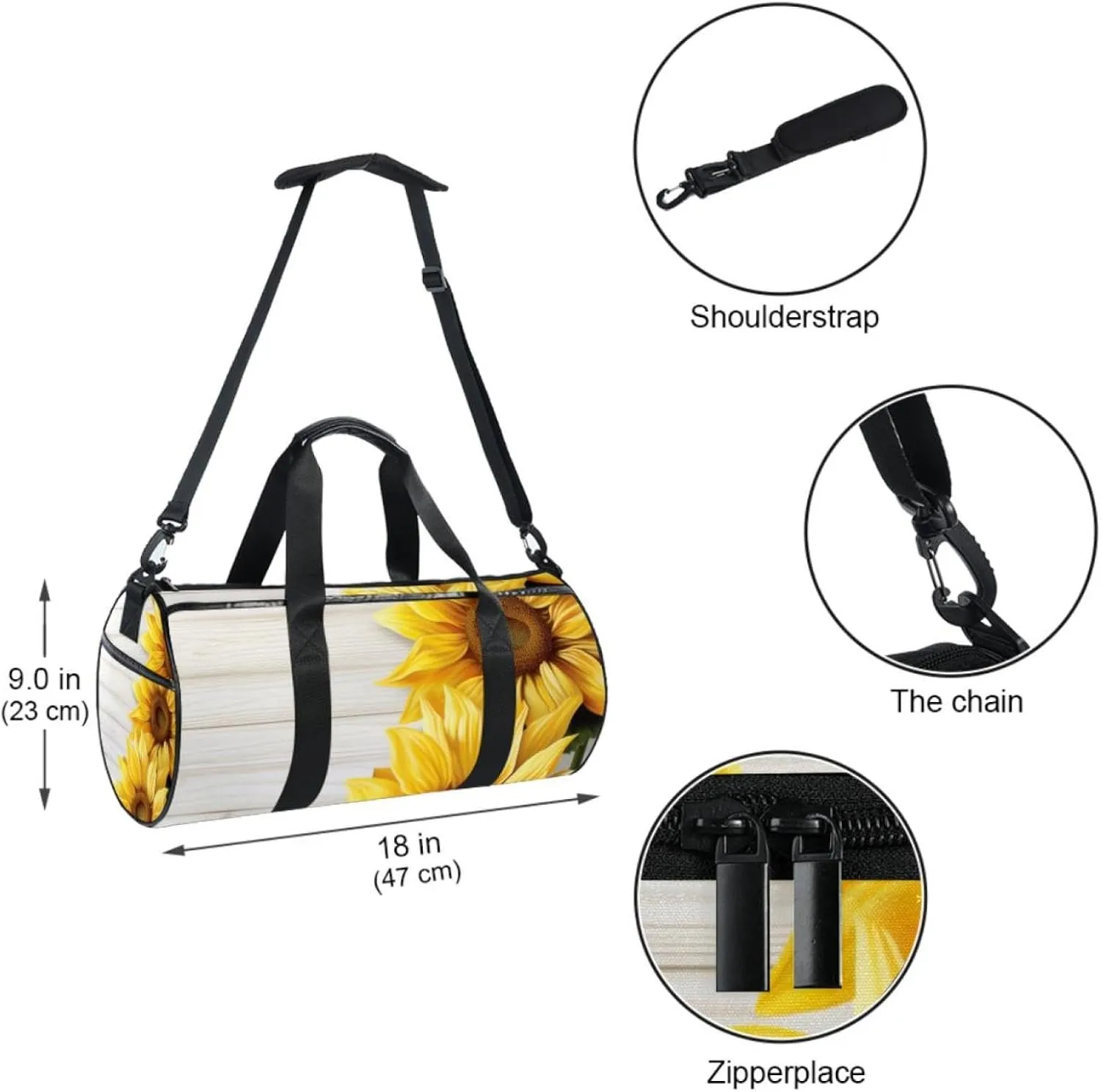 Gym Bags for Men,Travel Duffel Bags for Women,Wood and Sunflower,Workout Bag
