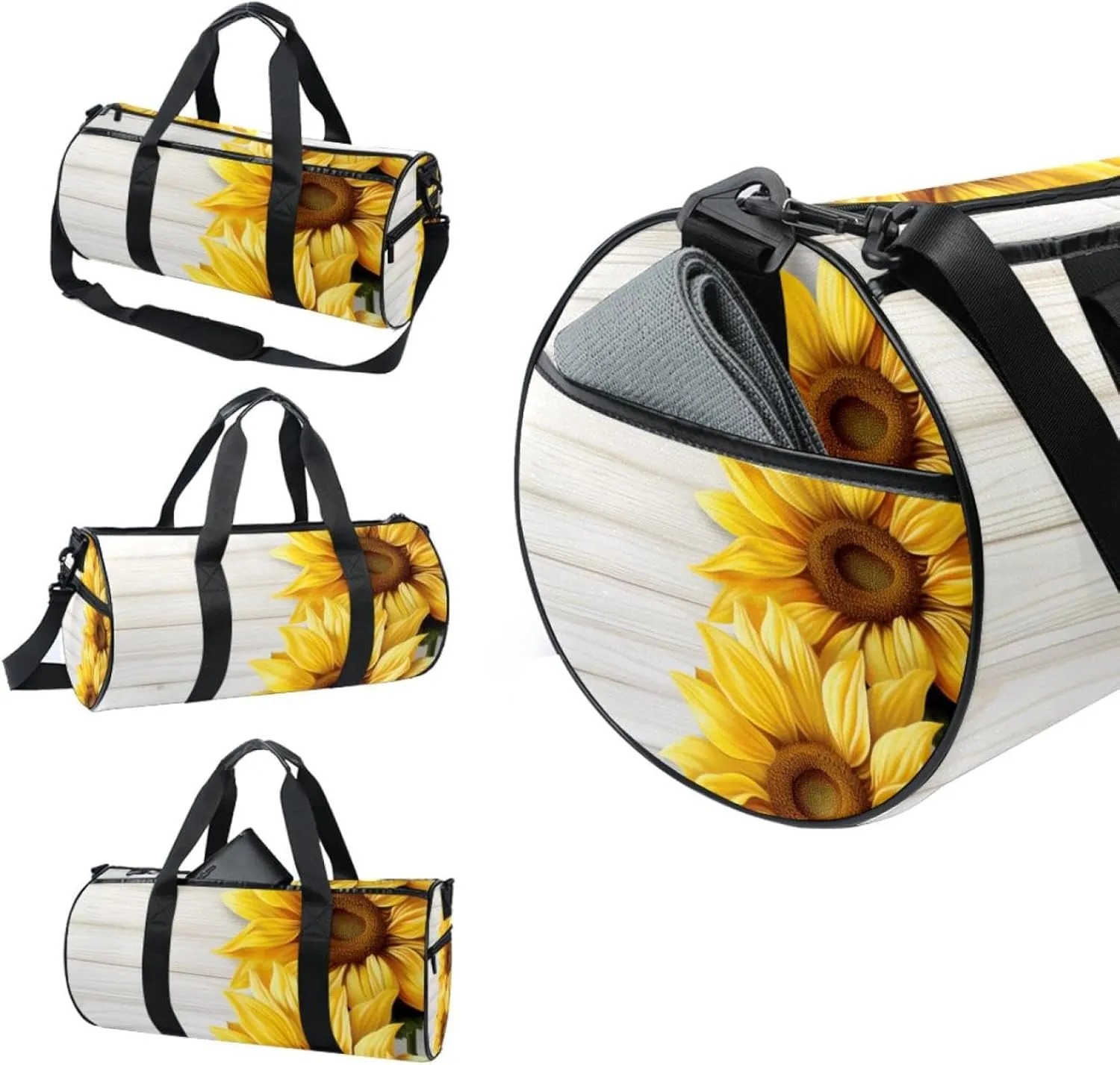 Gym Bags for Men,Travel Duffel Bags for Women,Wood and Sunflower,Workout Bag