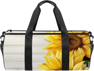 Gym Bags for Men,Travel Duffel Bags for Women,Wood and Sunflower,Workout Bag