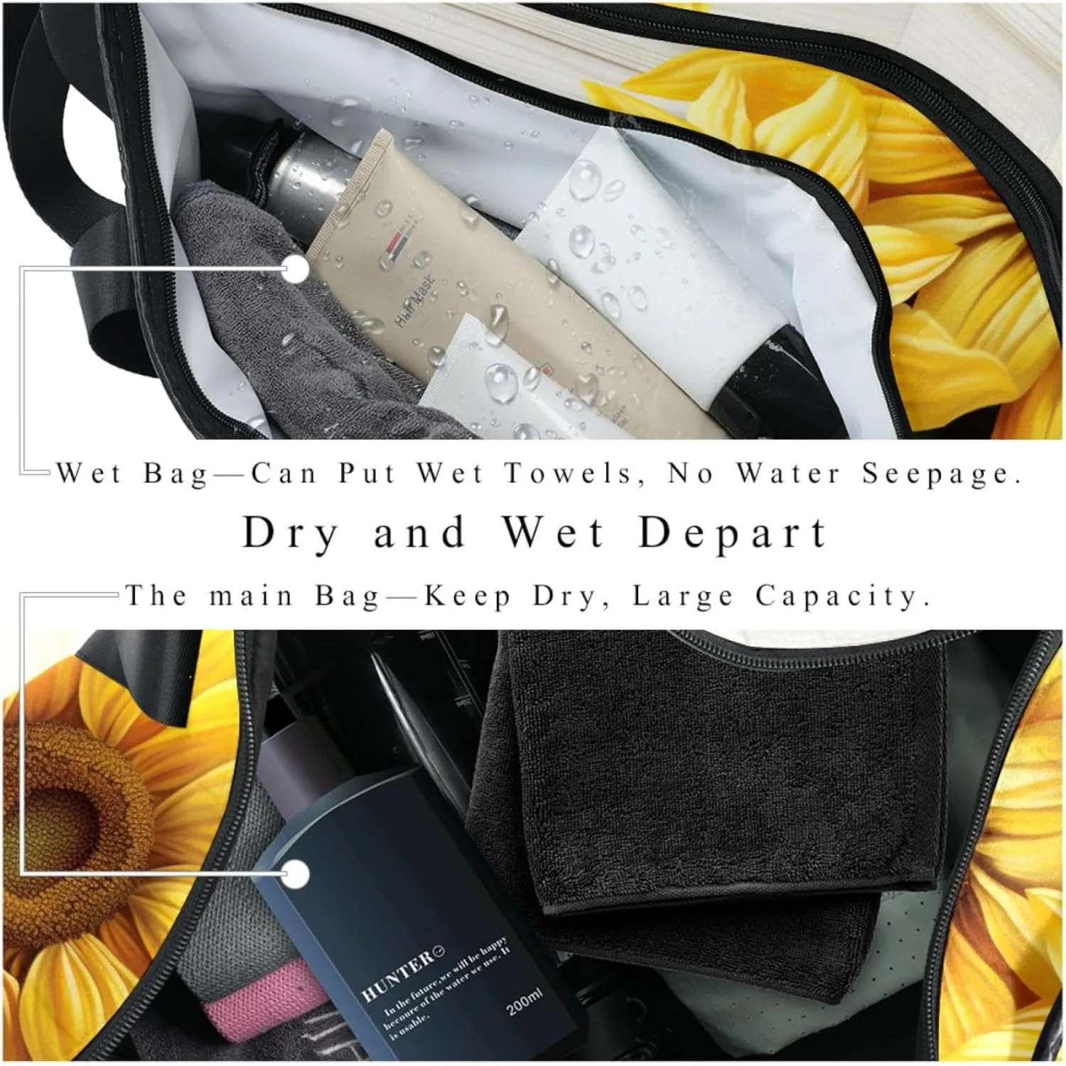 Gym Bags for Men,Travel Duffel Bags for Women,Wood and Sunflower,Workout Bag
