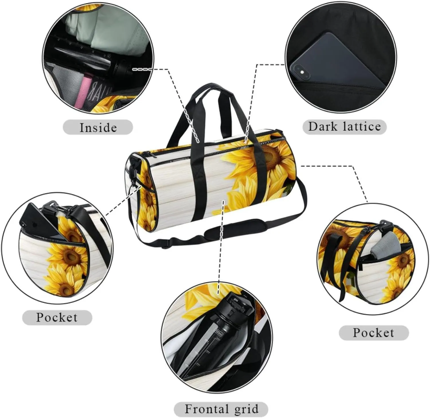 Gym Bags for Men,Travel Duffel Bags for Women,Wood and Sunflower,Workout Bag