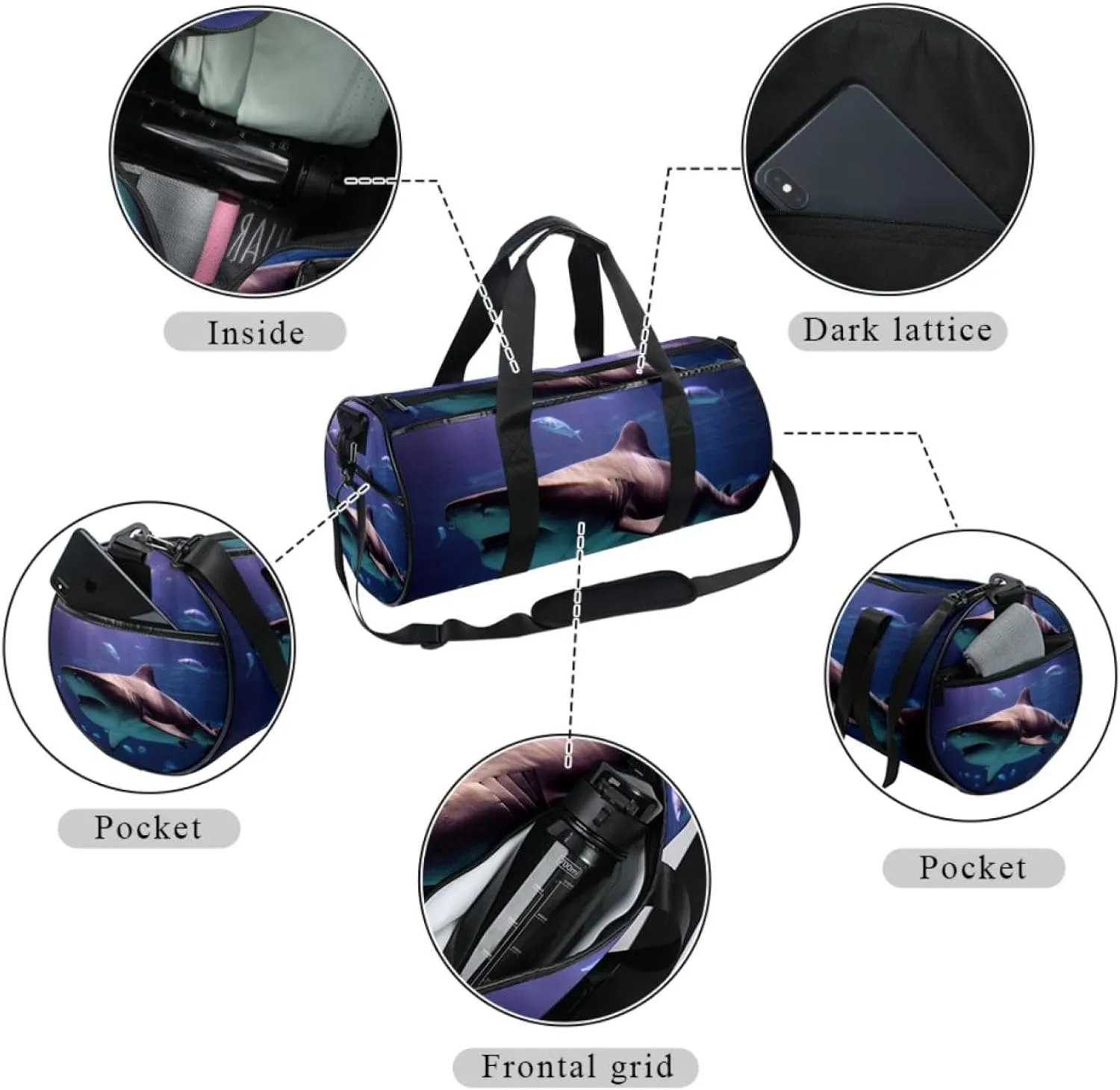 Gym Bags for Women,Duffle Bag for Travel,Sea World Fish Shark,Gym Bag for Men
