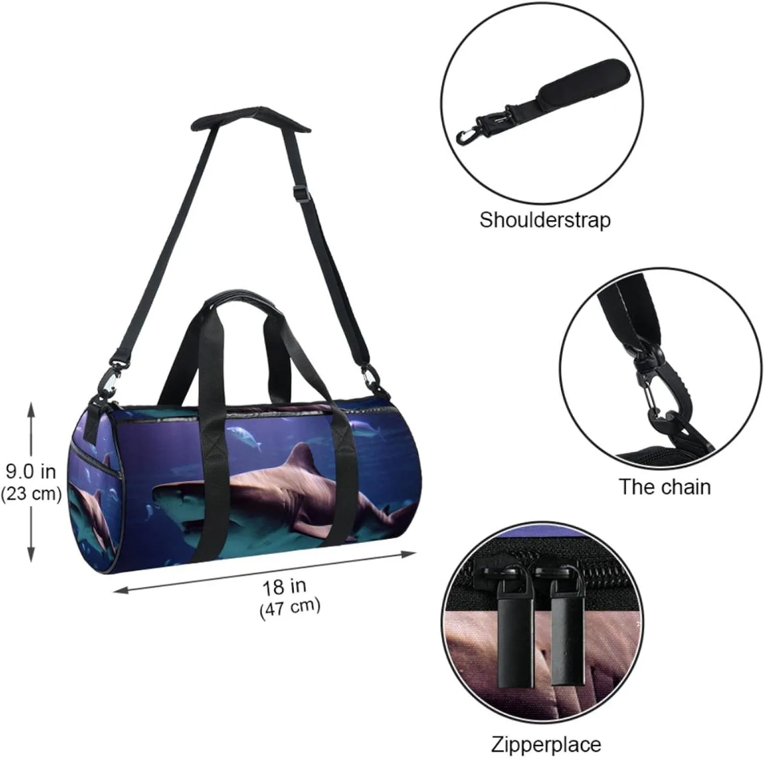 Gym Bags for Women,Duffle Bag for Travel,Sea World Fish Shark,Gym Bag for Men