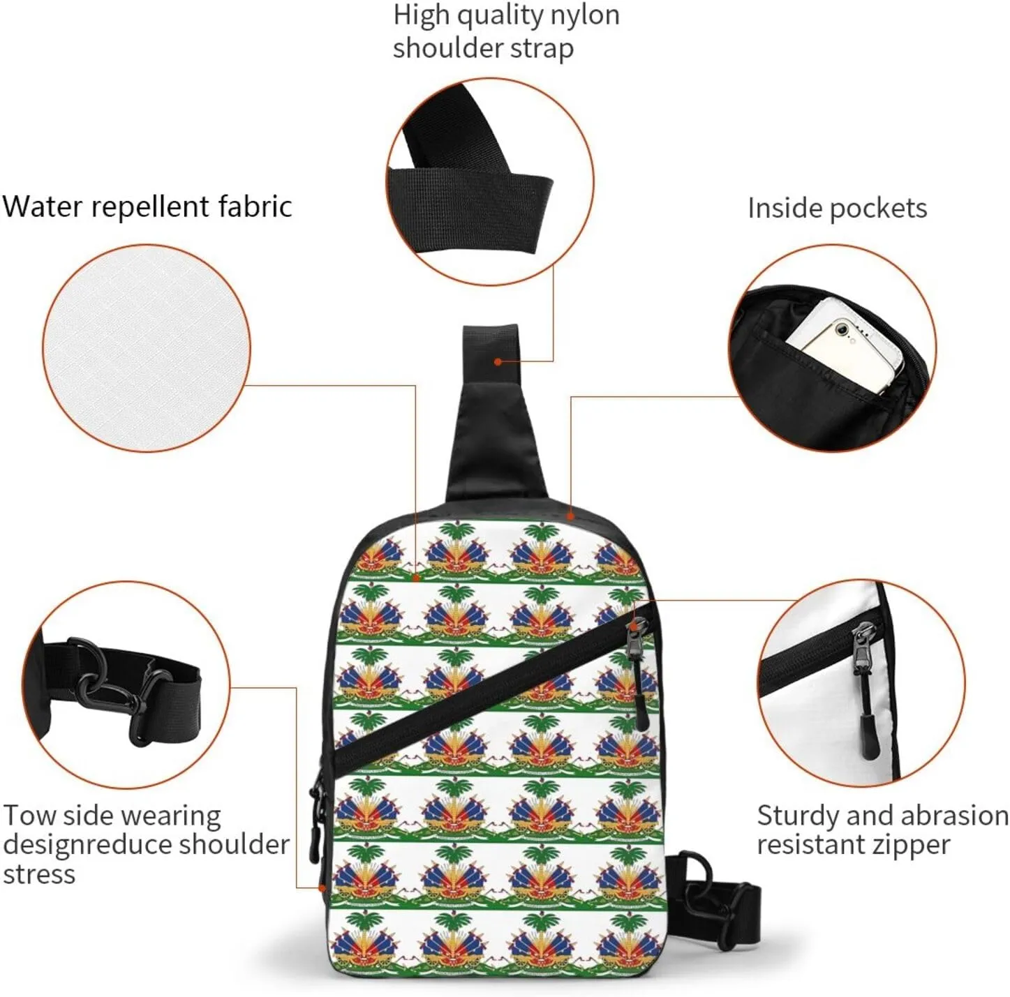 Haiti Haitian Flag Packable Crossbody Bag Portable Sling Bags Foldable Travel Daypack Reusable Sports Shoulder Backpack Diagonally Chest Bag for Workout