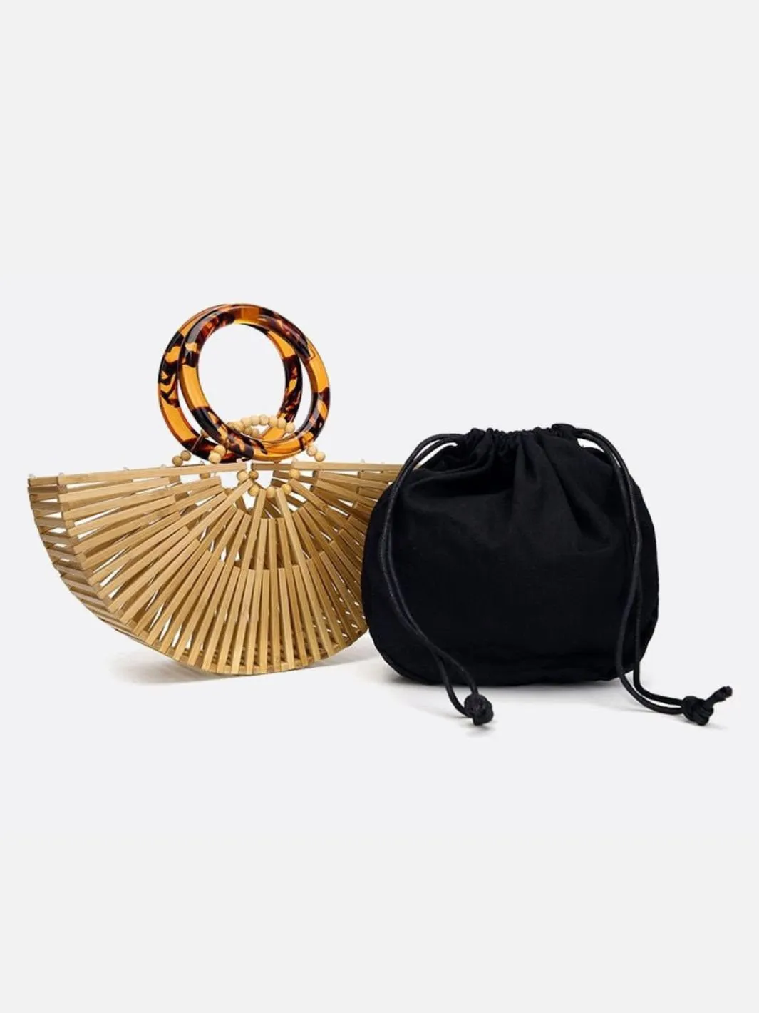 Half-moon bamboo handbag