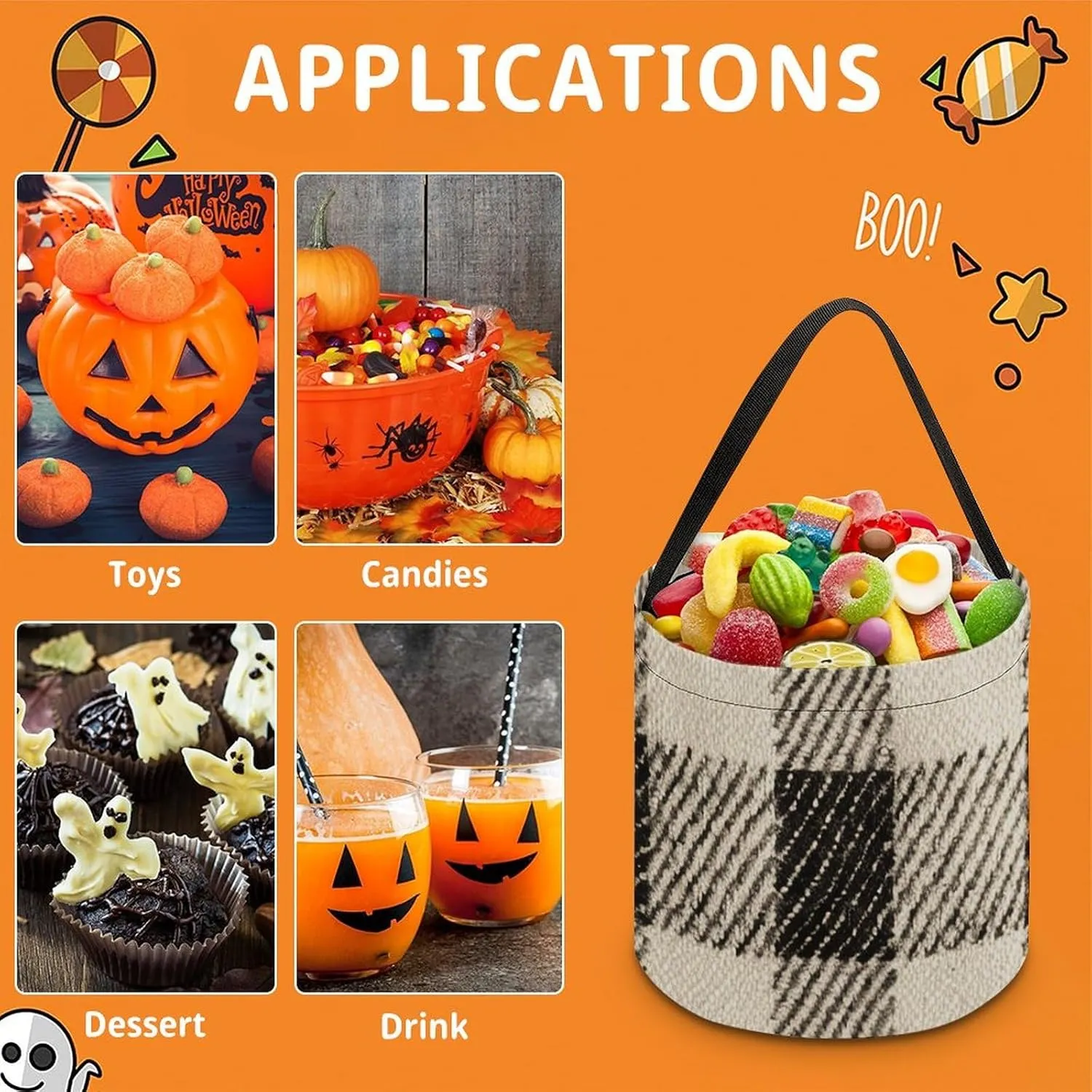 Halloween Trick Or Treat Bags Halloween Tote Bag Blue And White Flowers Gift Bags Halloween Candy Buckets