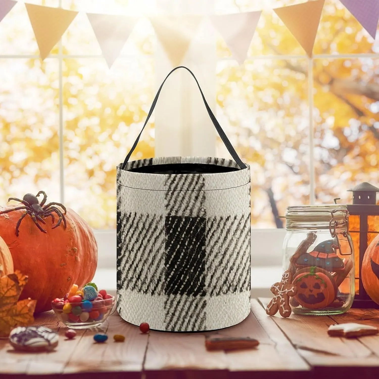 Halloween Trick Or Treat Bags Halloween Tote Bag Blue And White Flowers Gift Bags Halloween Candy Buckets