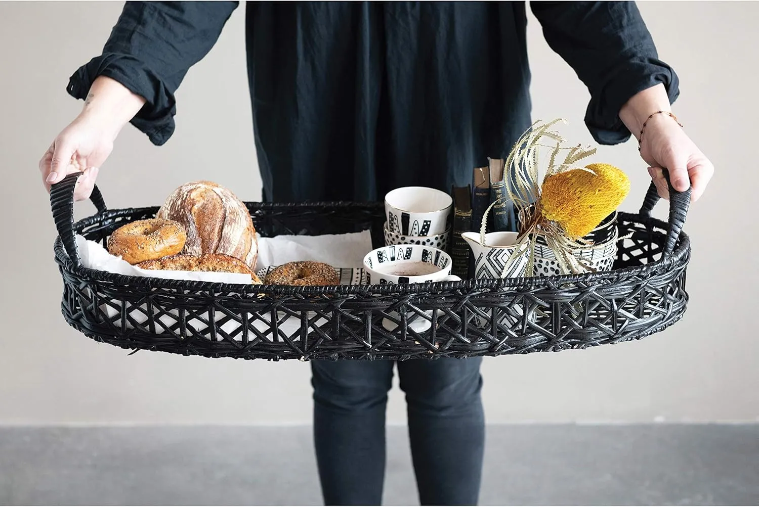 Hand-Woven Rattan Tray with Handles
