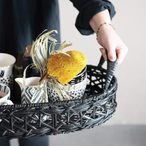 Hand-Woven Rattan Tray with Handles