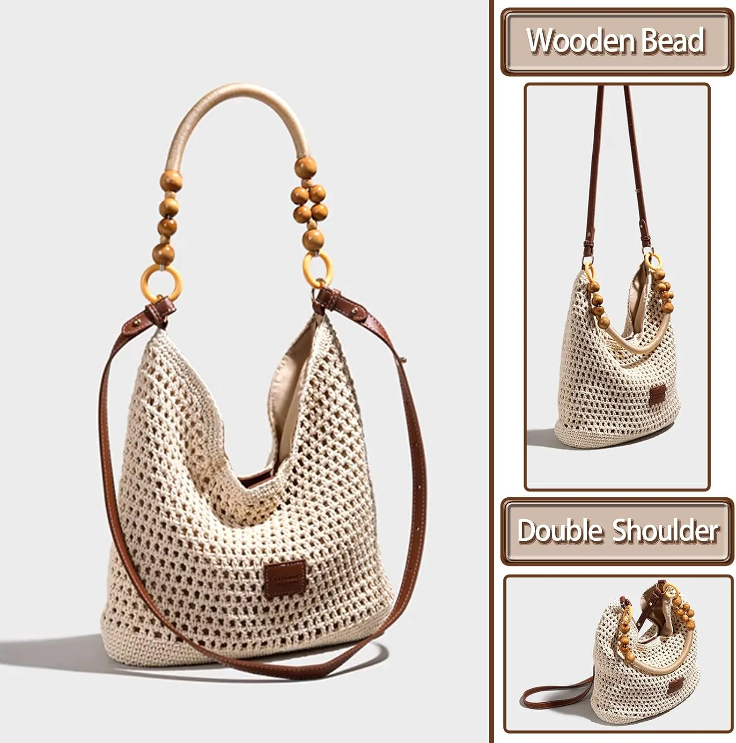 Hand-woven Soft Large Straw Shoulder Bag Retro Boho Tote Bags Summer Beach Bag Rattan Handbag