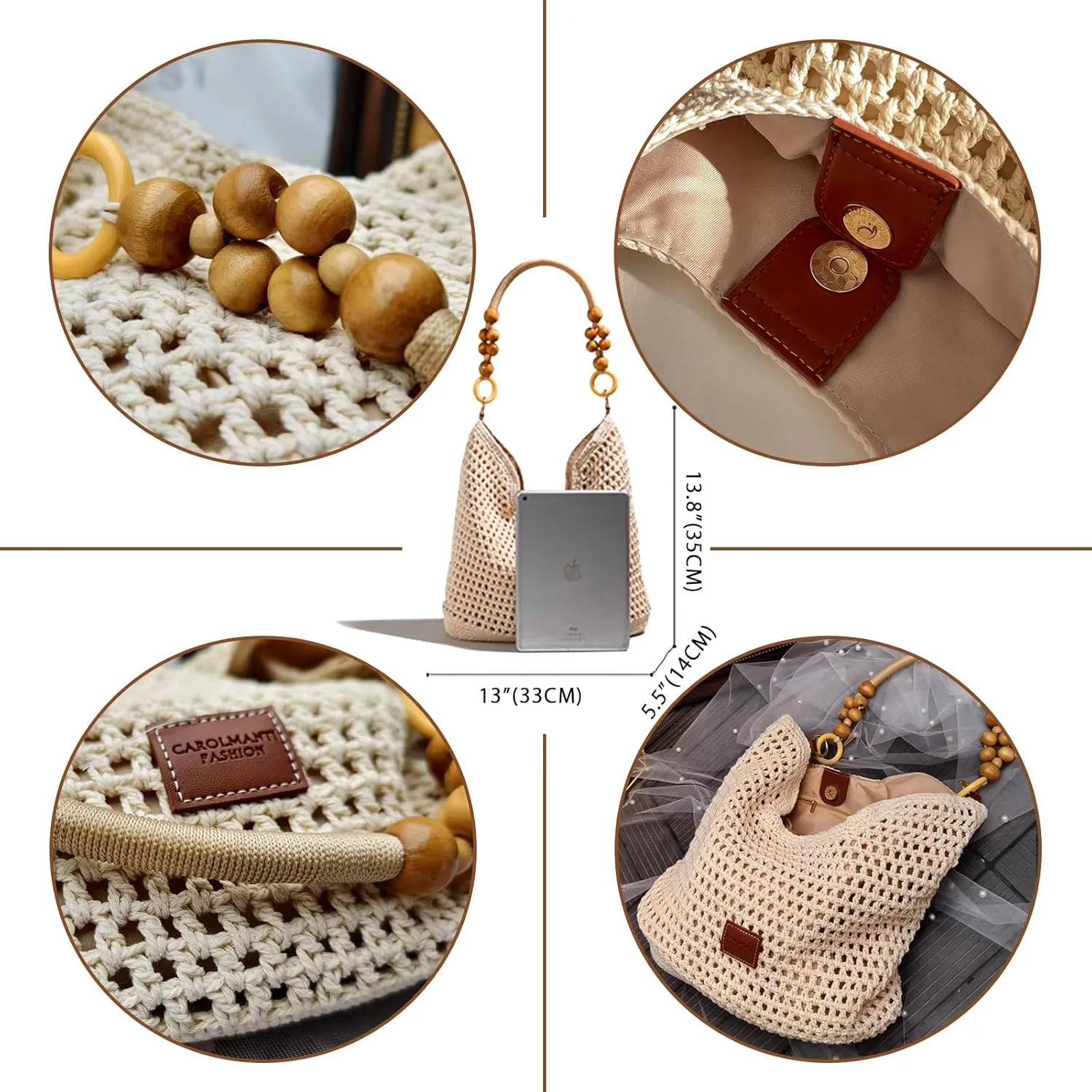Hand-woven Soft Large Straw Shoulder Bag Retro Boho Tote Bags Summer Beach Bag Rattan Handbag