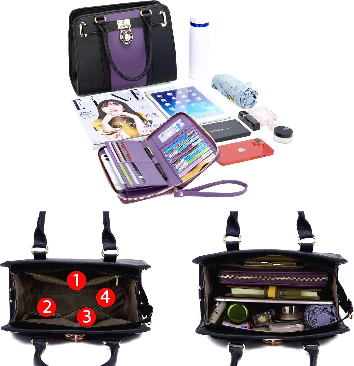 Handbags Sets For Women Shoulder Bags Top Handle Work Satchel Tote Purses Set With Matching Wallet 2pcs
