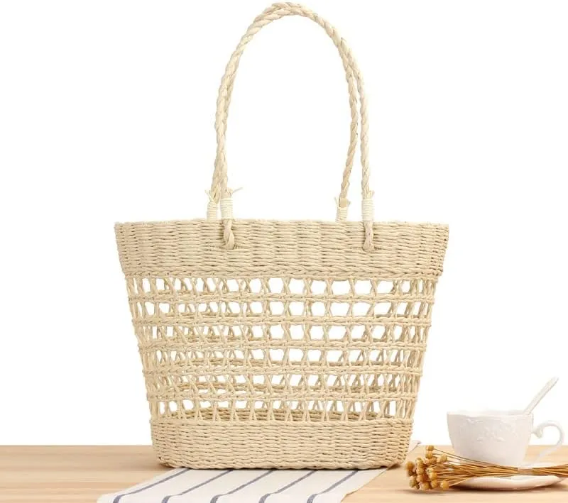 Handmade Straw Beach Bag for Women Summer Woven Large Tote Bag Rattan Handbag Hobo Bohemian Vacation Bags
