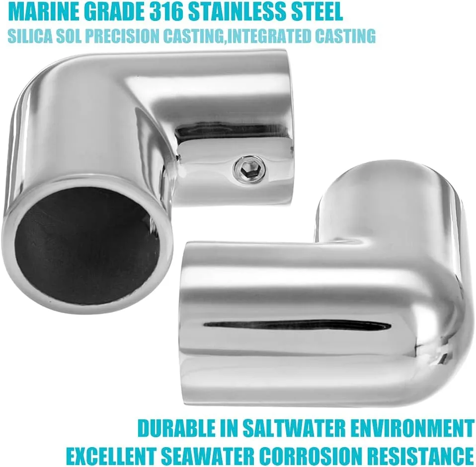 Handrail 2-Way Pipe Fitting Elbow,AICWIOO 90 Degree Pipe Connector 316 Stainless Steel Marine bimini top hardware tube connector Spare Part for 7/8 inch O.D. Tubing(2 PCS)