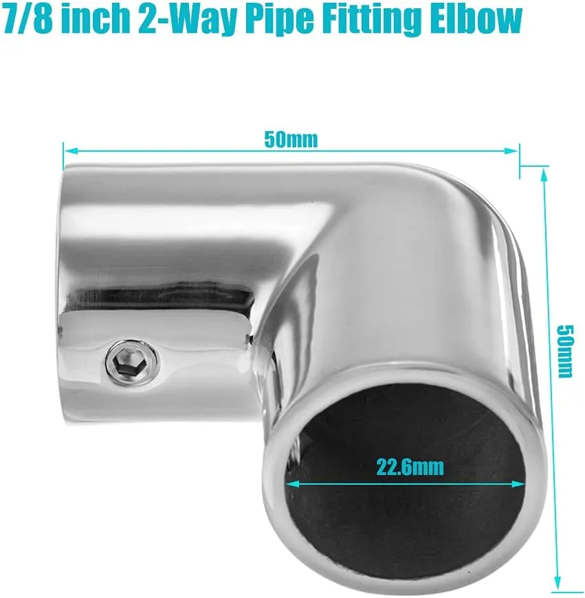 Handrail 2-Way Pipe Fitting Elbow,AICWIOO 90 Degree Pipe Connector 316 Stainless Steel Marine bimini top hardware tube connector Spare Part for 7/8 inch O.D. Tubing(2 PCS)