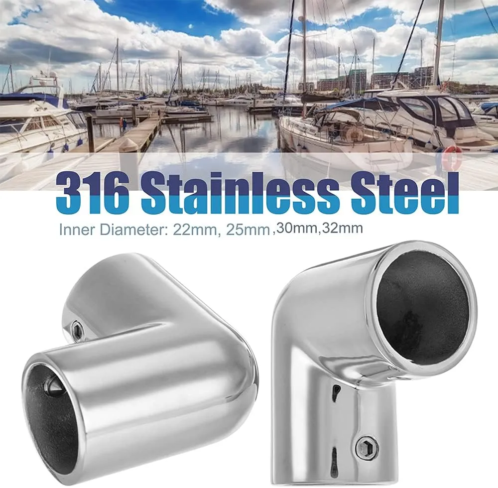 Handrail 2-Way Pipe Fitting Elbow,AICWIOO 90 Degree Pipe Connector 316 Stainless Steel Marine bimini top hardware tube connector Spare Part for 7/8 inch O.D. Tubing(2 PCS)