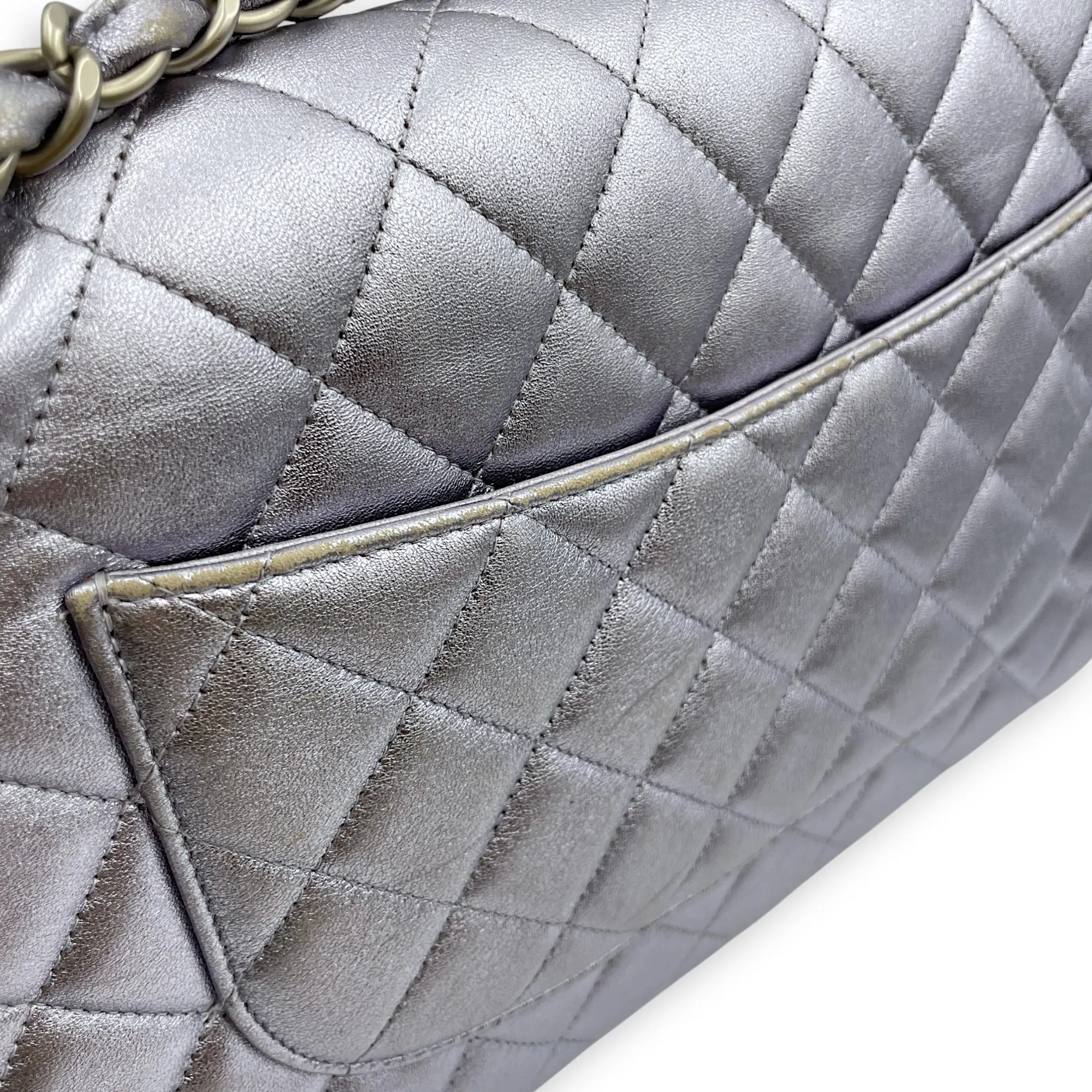 hardware Bag (DF) in Quick resolution Metallic Silver Classic Lambskin, Purple Shoulder Jumbo Affordable delivery