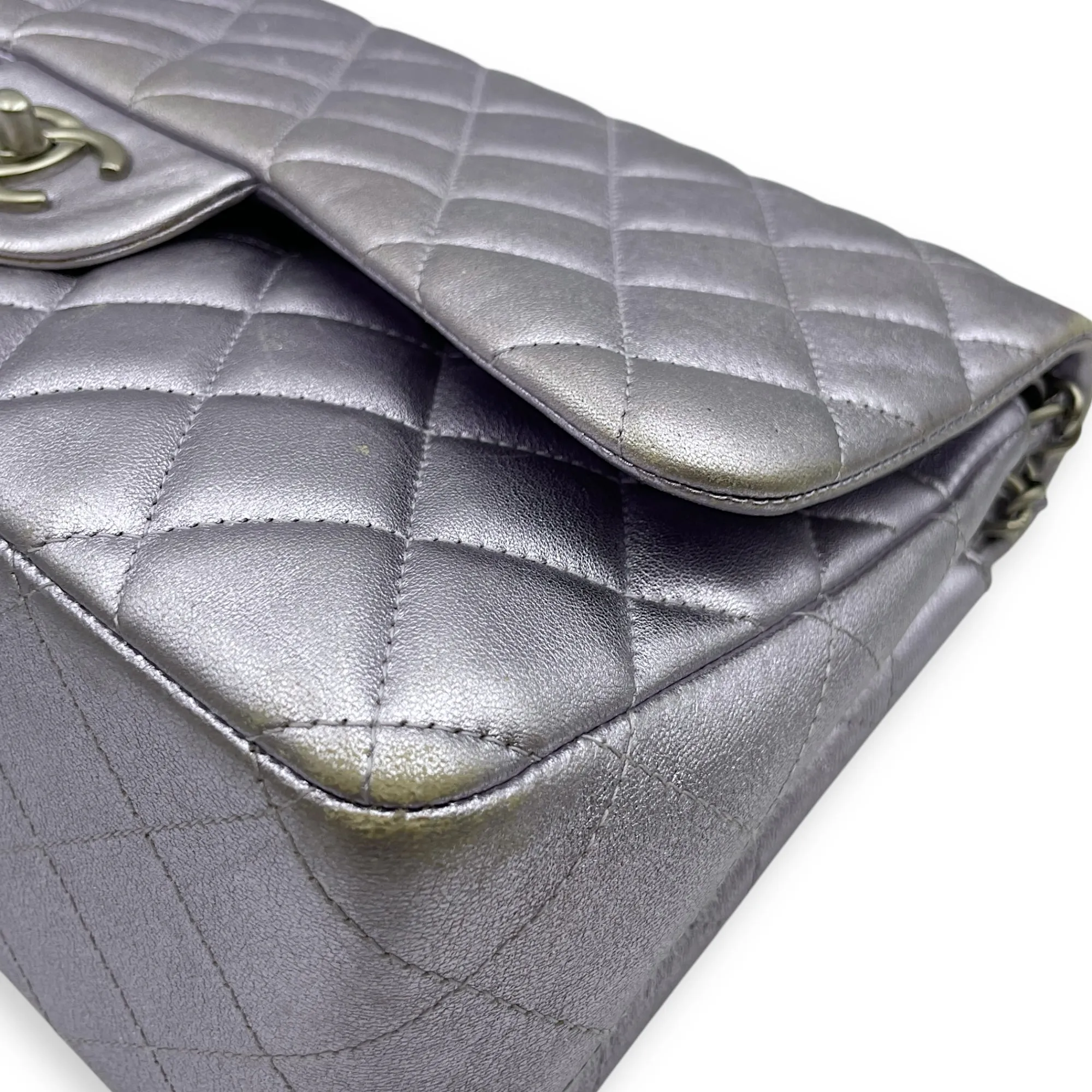 hardware Bag (DF) in Quick resolution Metallic Silver Classic Lambskin, Purple Shoulder Jumbo Affordable delivery