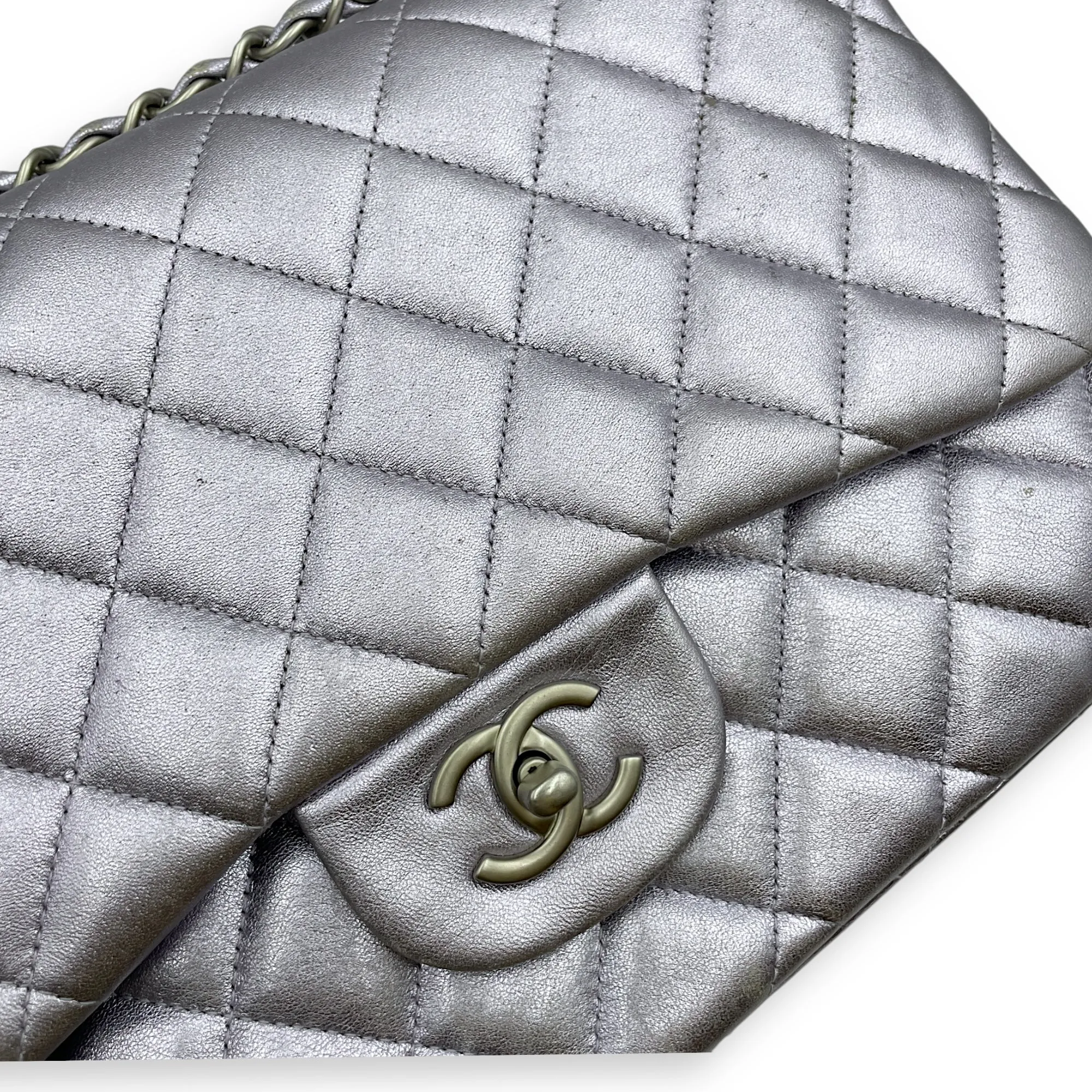 hardware Bag (DF) in Quick resolution Metallic Silver Classic Lambskin, Purple Shoulder Jumbo Affordable delivery