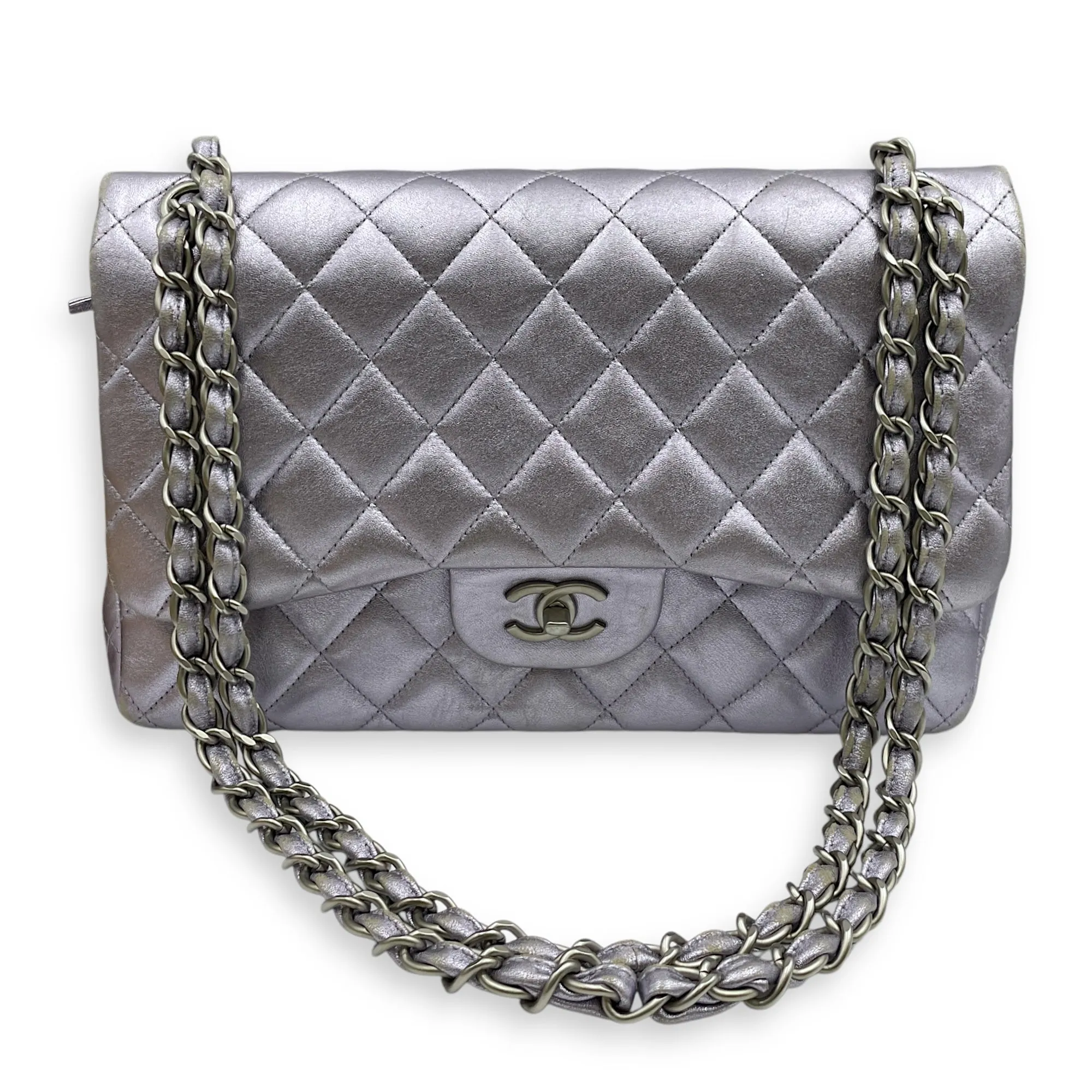 hardware Bag (DF) in Quick resolution Metallic Silver Classic Lambskin, Purple Shoulder Jumbo Affordable delivery