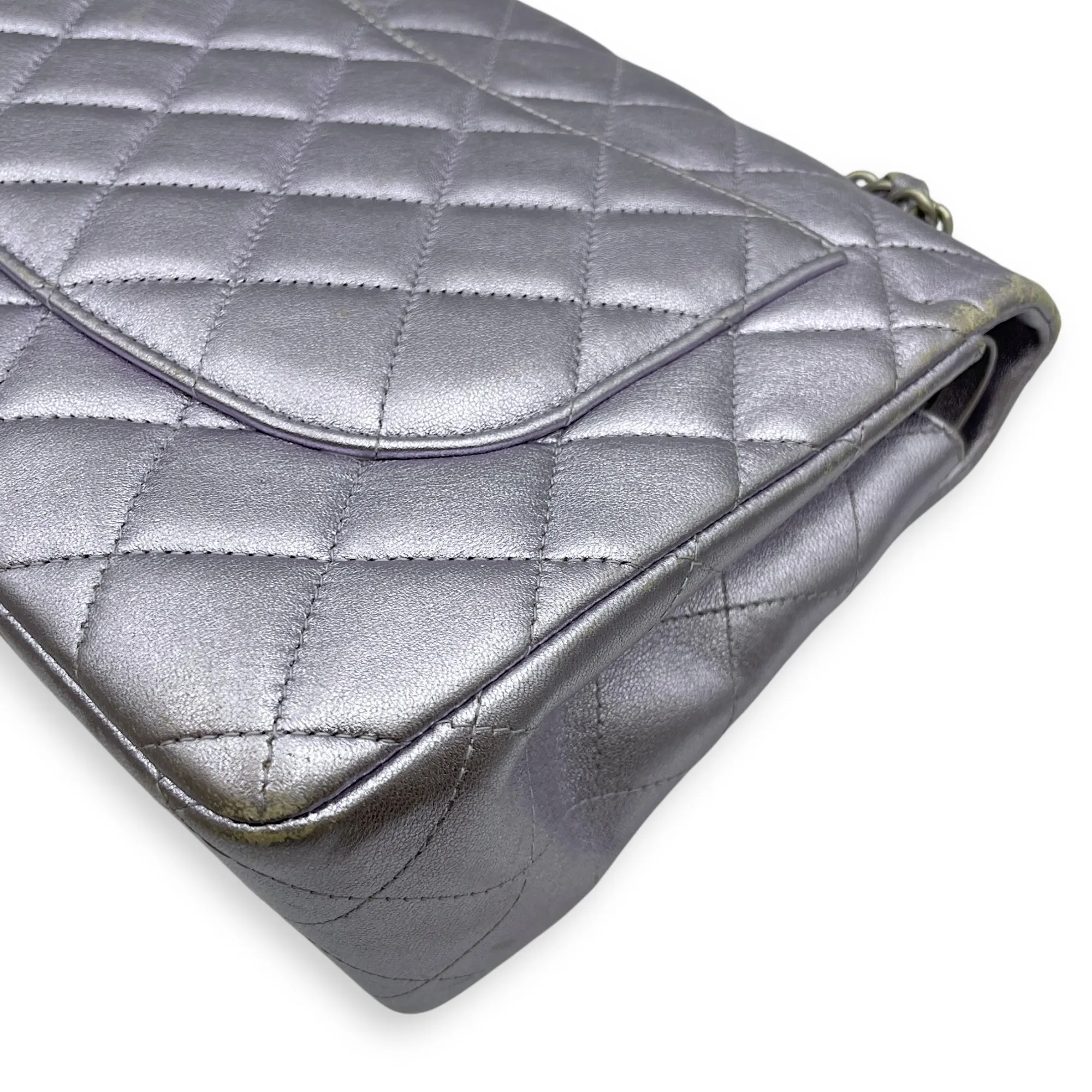hardware Bag (DF) in Quick resolution Metallic Silver Classic Lambskin, Purple Shoulder Jumbo Affordable delivery