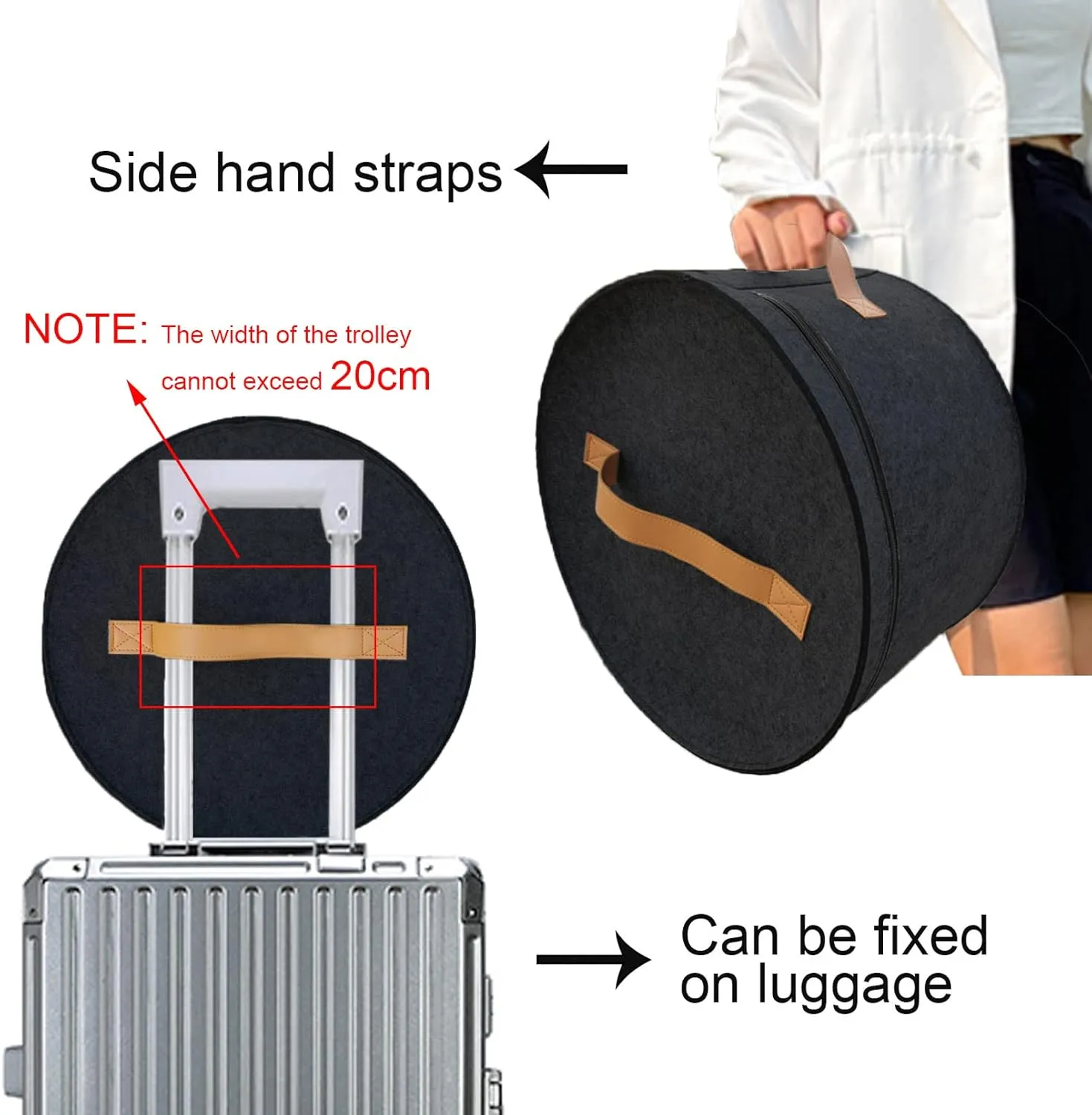 Hat Storage Box Portable Felt Organizer Bucket Foldable Large Capacity Round Travel Hat Container with Dust Proof Lid, Stuffed Animal Toys and Clothes Storage Bin Bag (Black)
