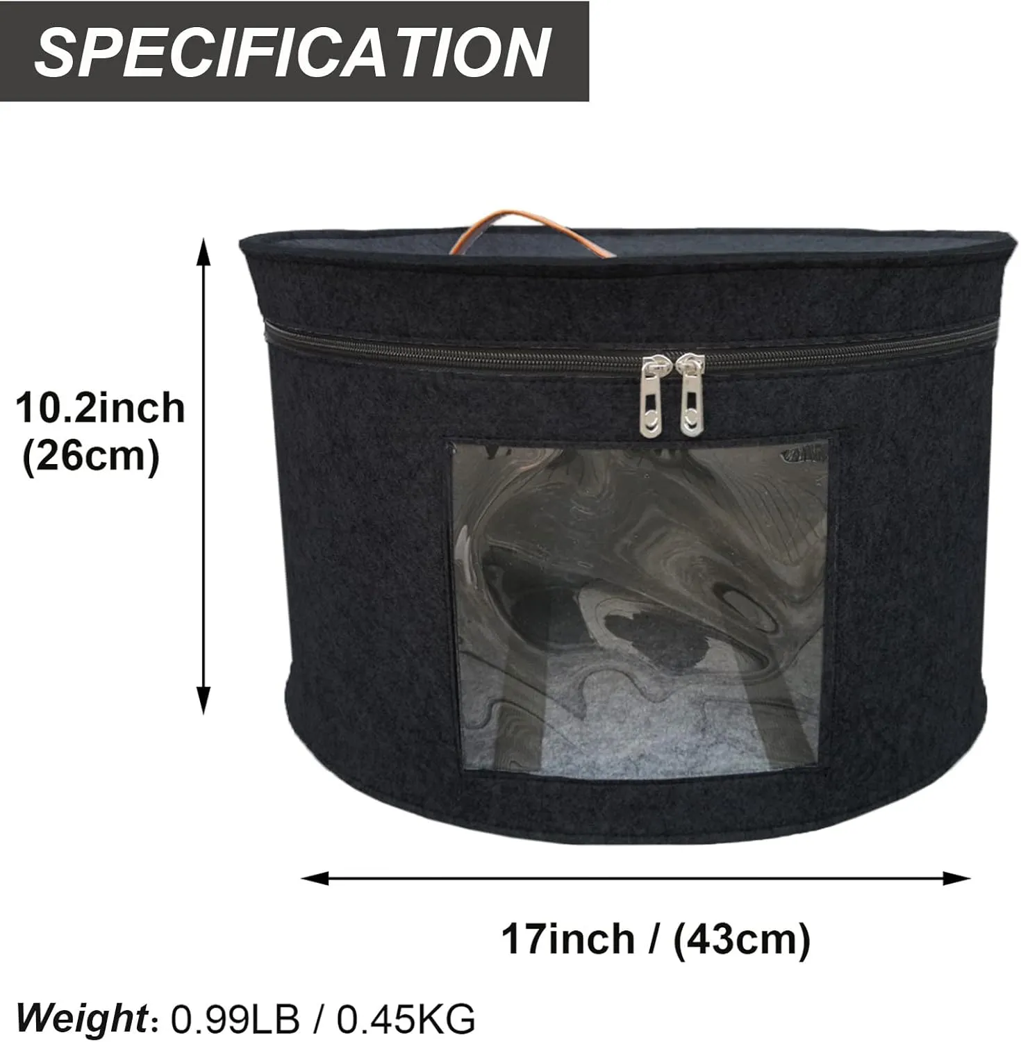 Hat Storage Box Portable Felt Organizer Bucket Foldable Large Capacity Round Travel Hat Container with Dust Proof Lid, Stuffed Animal Toys and Clothes Storage Bin Bag (Black)