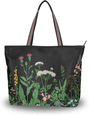 Herbs and Wild Flowers Tote Bags Handbags For Women Fashion Shoulder Bags