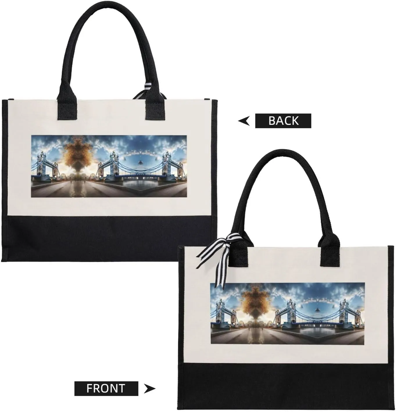 Historic Old Tower Bridge London Christmas Tote Bags With Handles Canvas Reusable Gift Bag For Women Holiday Travel